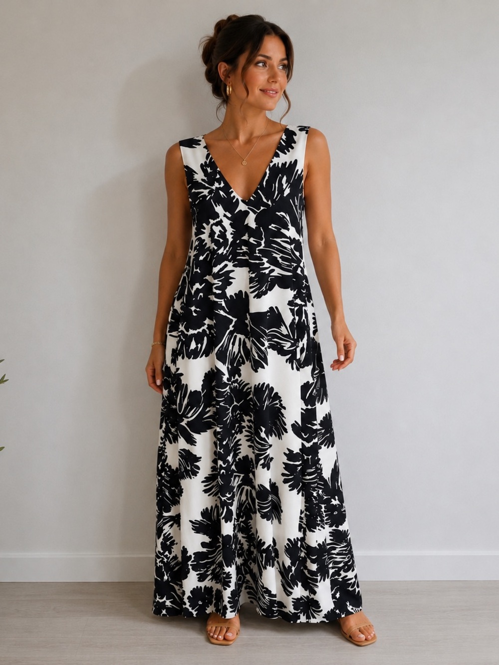 RW&CO. Black and White Floral Maxi Dress Spring/Summer - Fits S/M